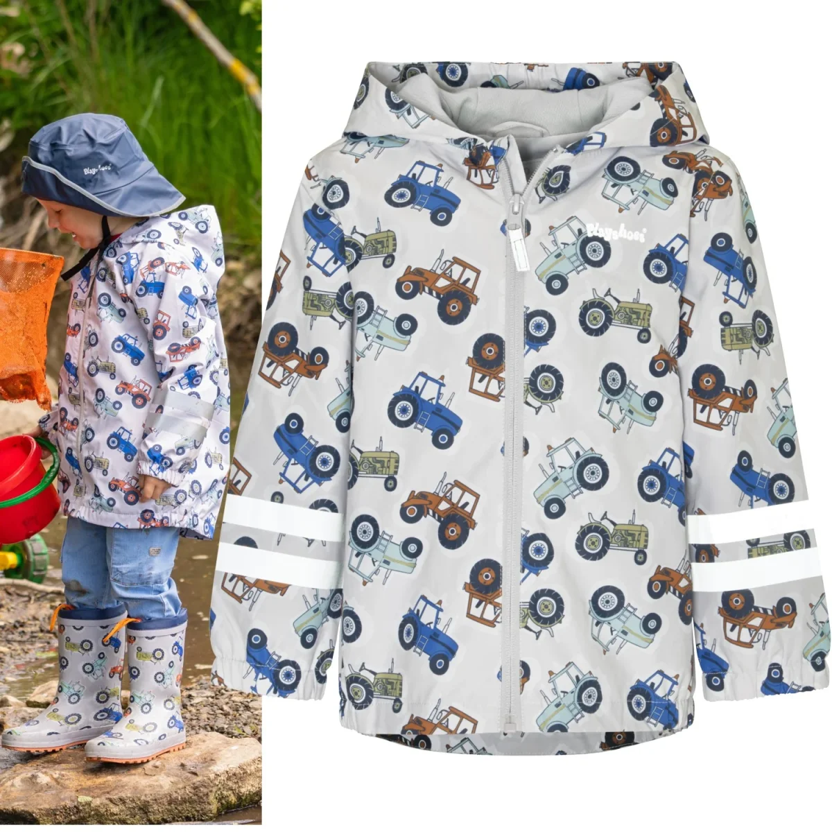 Playshoes Kinder Regenjacke Traktor Grau – Bild 2