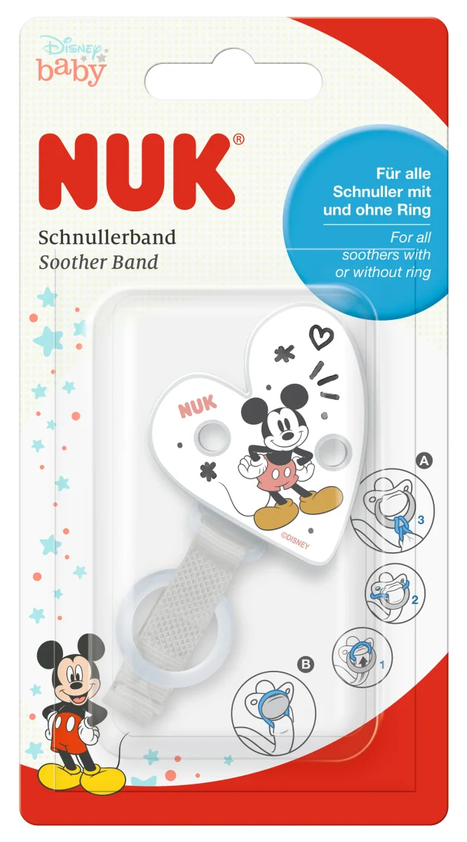 NUK Schnullerband Mickey Maus für Schnuller mit & ohne Ring – Bild 4