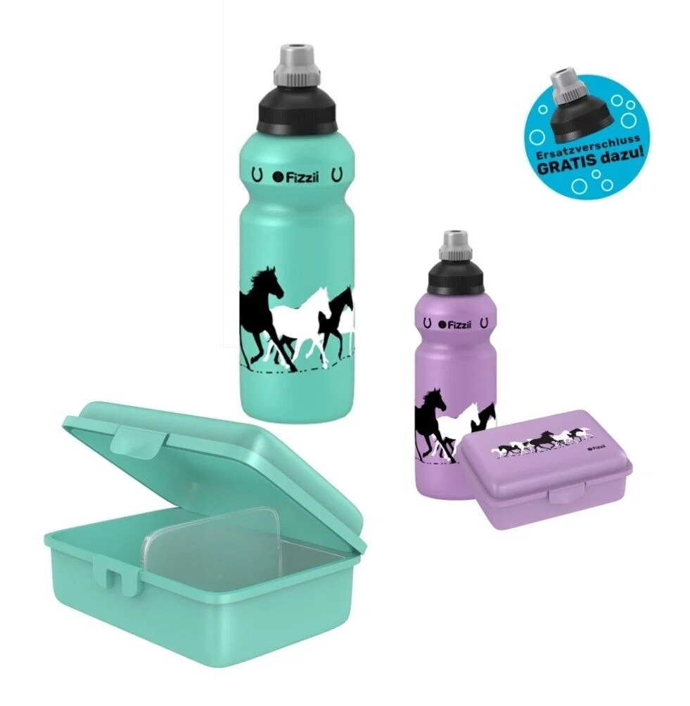 Fizzii Lunch Set Pastell Brotdose & Kinder Trinkflasche auslaufsicher Mint oder Lila – Bild 2